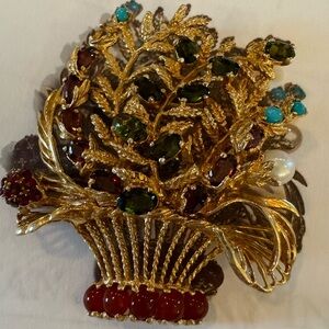 Lucien Piccard flower basket gemstone and gold 14k! 16.65 g